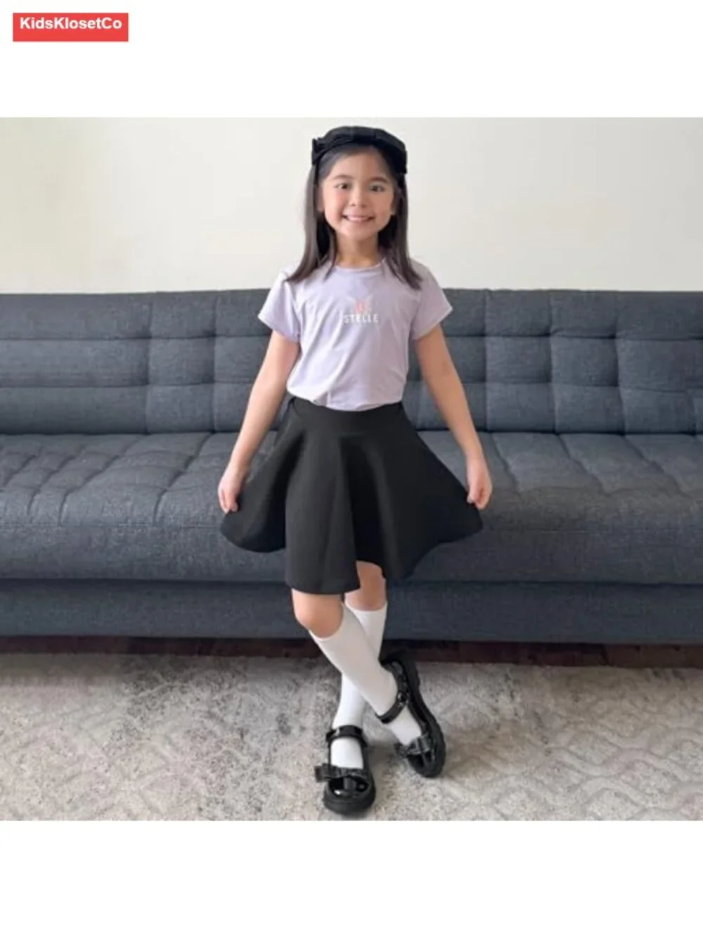 Girls Mary Jane Flats Dress Shoes Detachable Bow Uniform